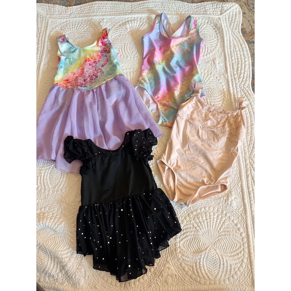 Little Girls Dance Play Leotards Tutus 3-4T Rainbow Pink Black Sparkle, Set of 4